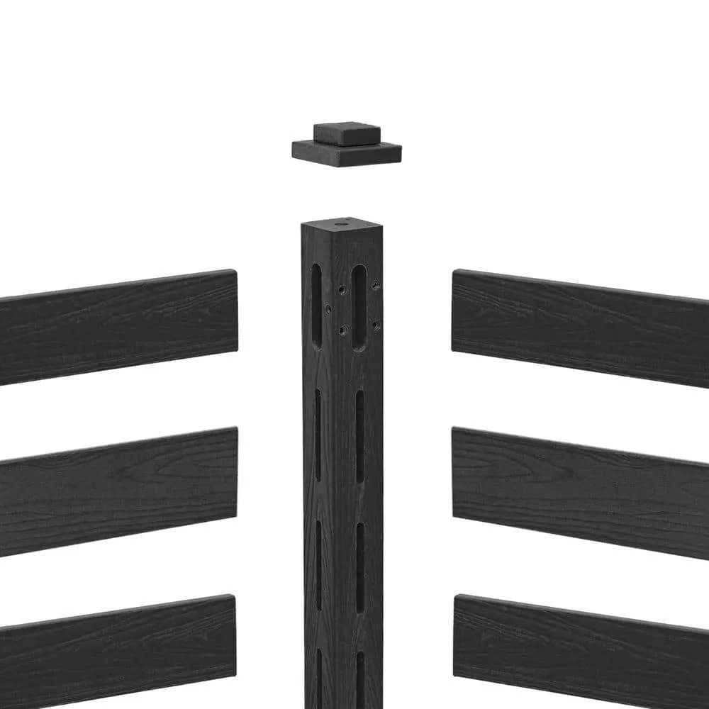 38 in. W x 46 in. H Black Outdoor No Dig Fence Poly Plastic Picket Fence Panel Decorative Garden Privacy Fence(2-Pack), photo 8 of 11