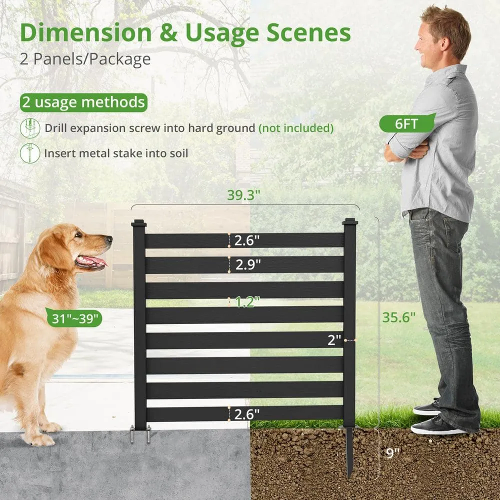 38 in. W x 46 in. H Black Outdoor No Dig Fence Poly Plastic Picket Fence Panel Decorative Garden Privacy Fence(2-Pack), photo 6 of 11