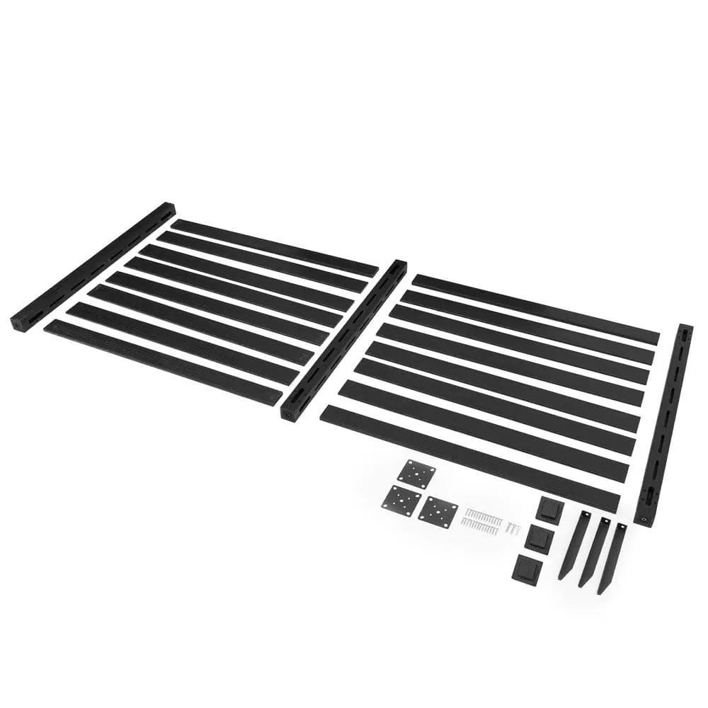 38 in. W x 46 in. H Black Outdoor No Dig Fence Poly Plastic Picket Fence Panel Decorative Garden Privacy Fence(2-Pack), photo 10 of 11