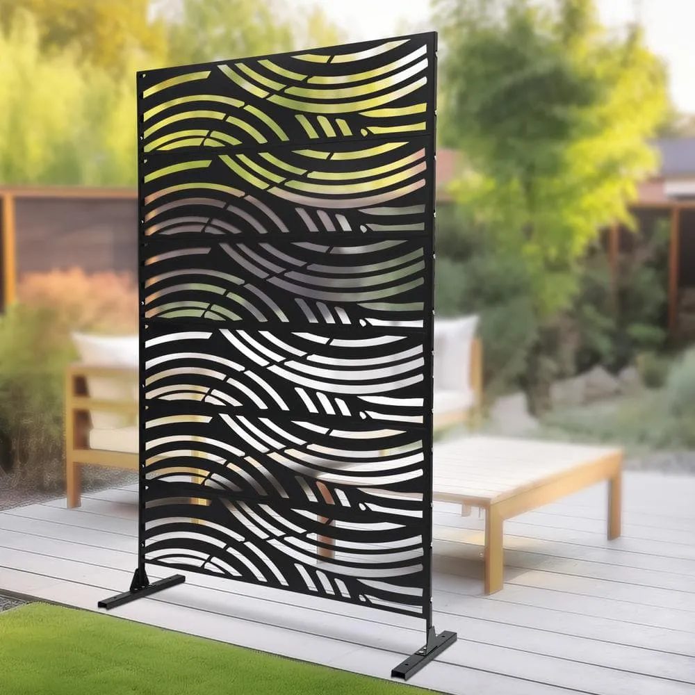 Black Outdoor Privacy Screens and Panels for Patio Metal Privacy Fence Screen with Freestanding Decorative Room Divider, photo 2 of 8