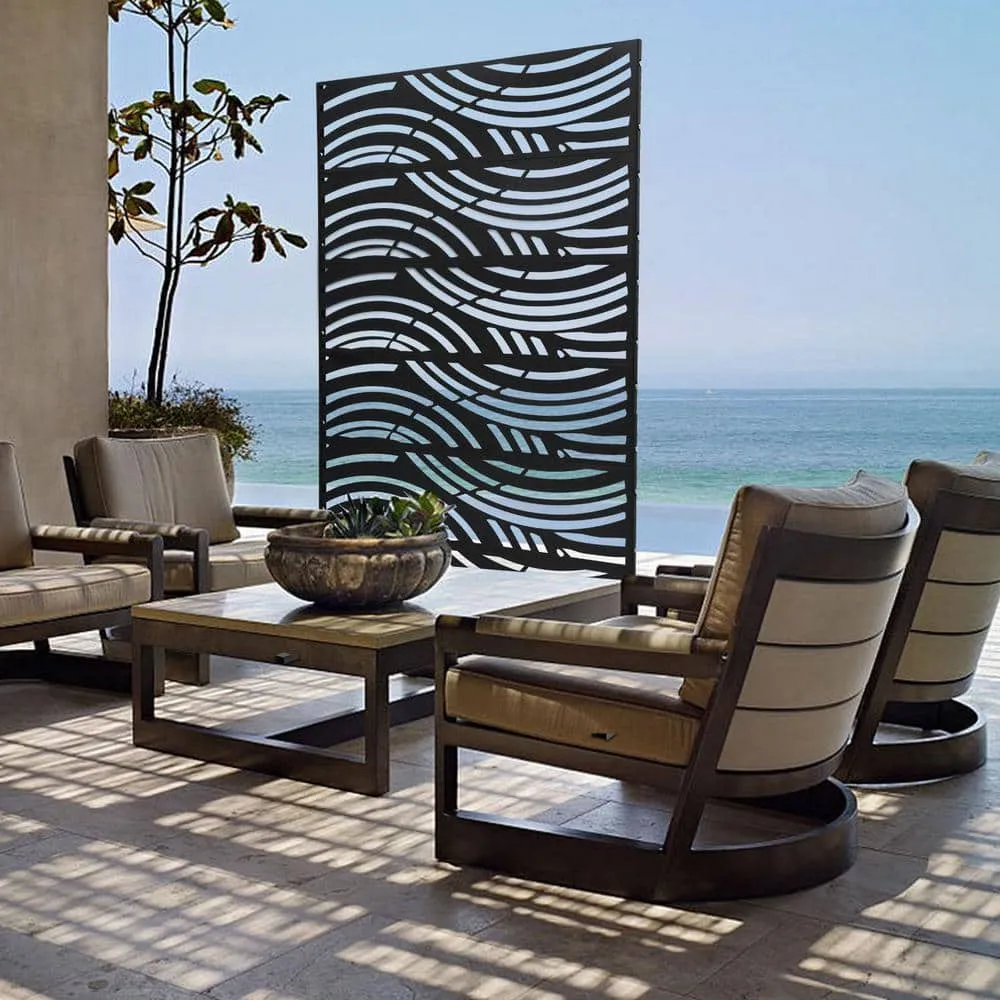 Black Outdoor Privacy Screens and Panels for Patio Metal Privacy Fence Screen with Freestanding Decorative Room Divider, photo 3 of 8
