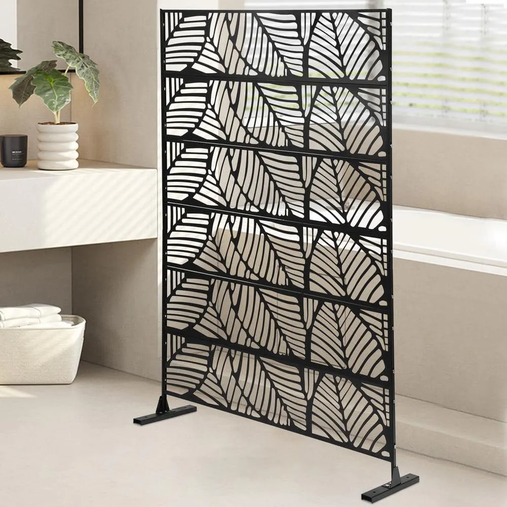 5.94 ft. x 3.72 ft. Black Hollow Outdoor Privacy Screens Freestanding Metal Privacy Fence Screen Decorative Room Divider, photo 6 of 10