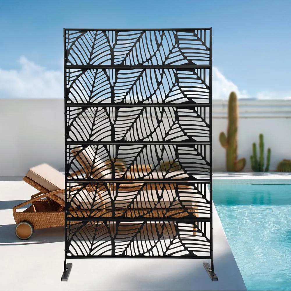5.94 ft. x 3.72 ft. Black Hollow Outdoor Privacy Screens Freestanding Metal Privacy Fence Screen Decorative Room Divider, photo 10 of 10