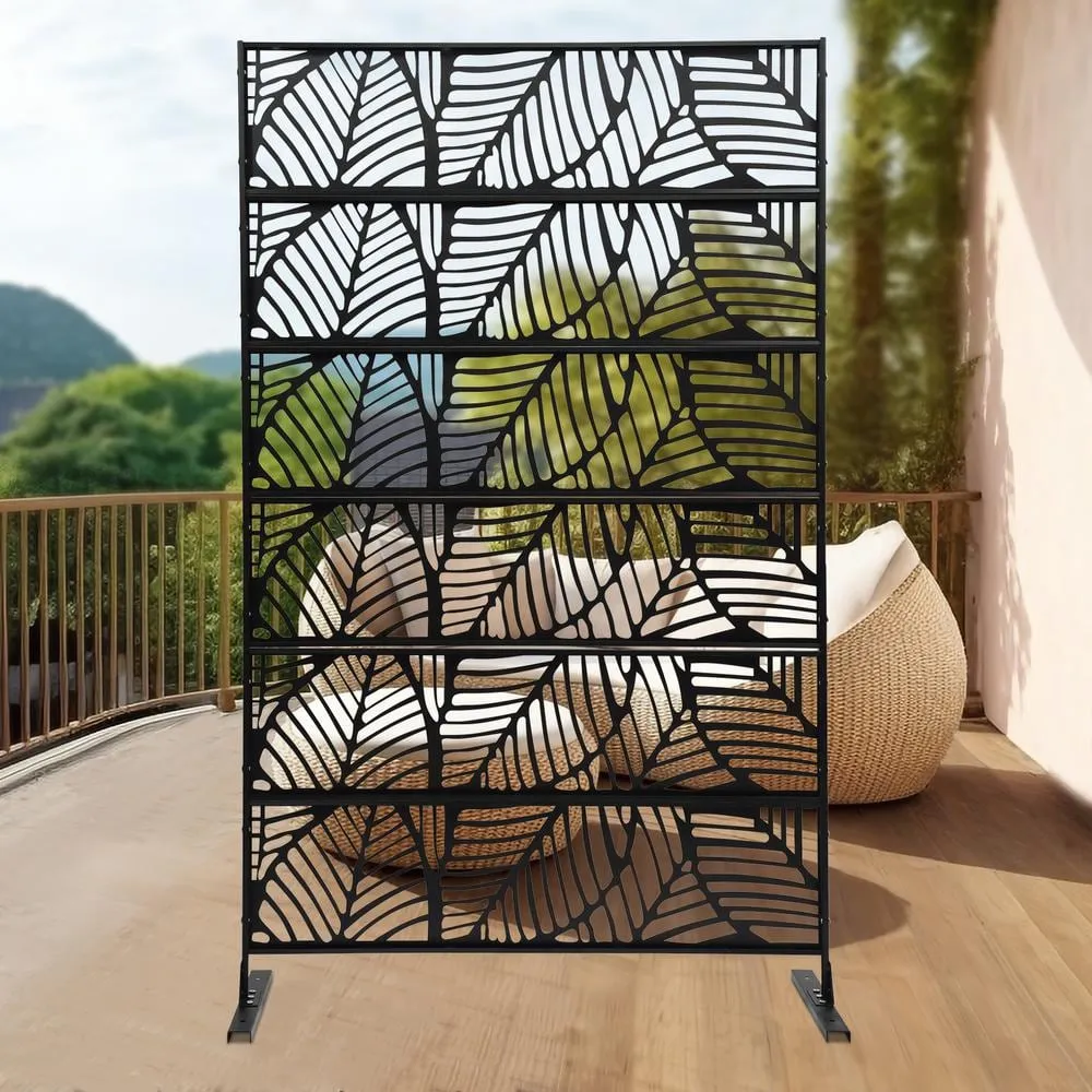 5.94 ft. x 3.72 ft. Black Hollow Outdoor Privacy Screens Freestanding Metal Privacy Fence Screen Decorative Room Divider, photo 3 of 10