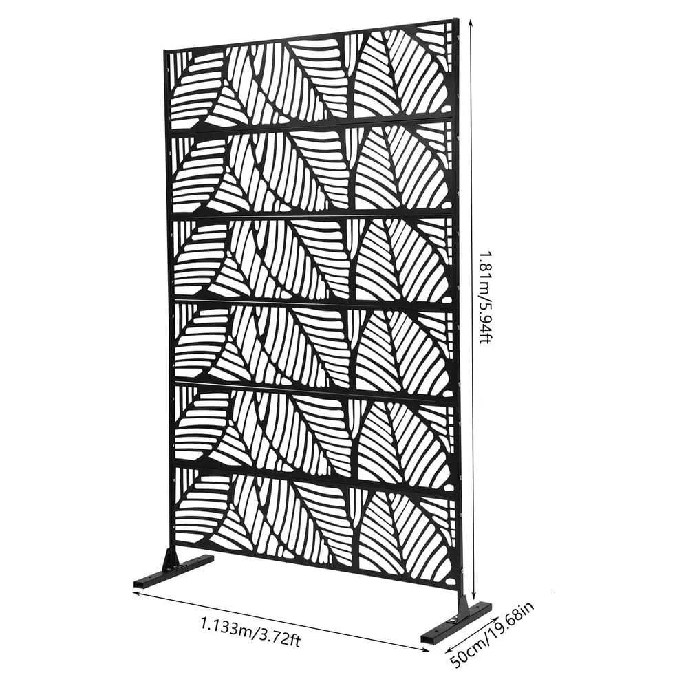 5.94 ft. x 3.72 ft. Black Hollow Outdoor Privacy Screens Freestanding Metal Privacy Fence Screen Decorative Room Divider, photo 4 of 10