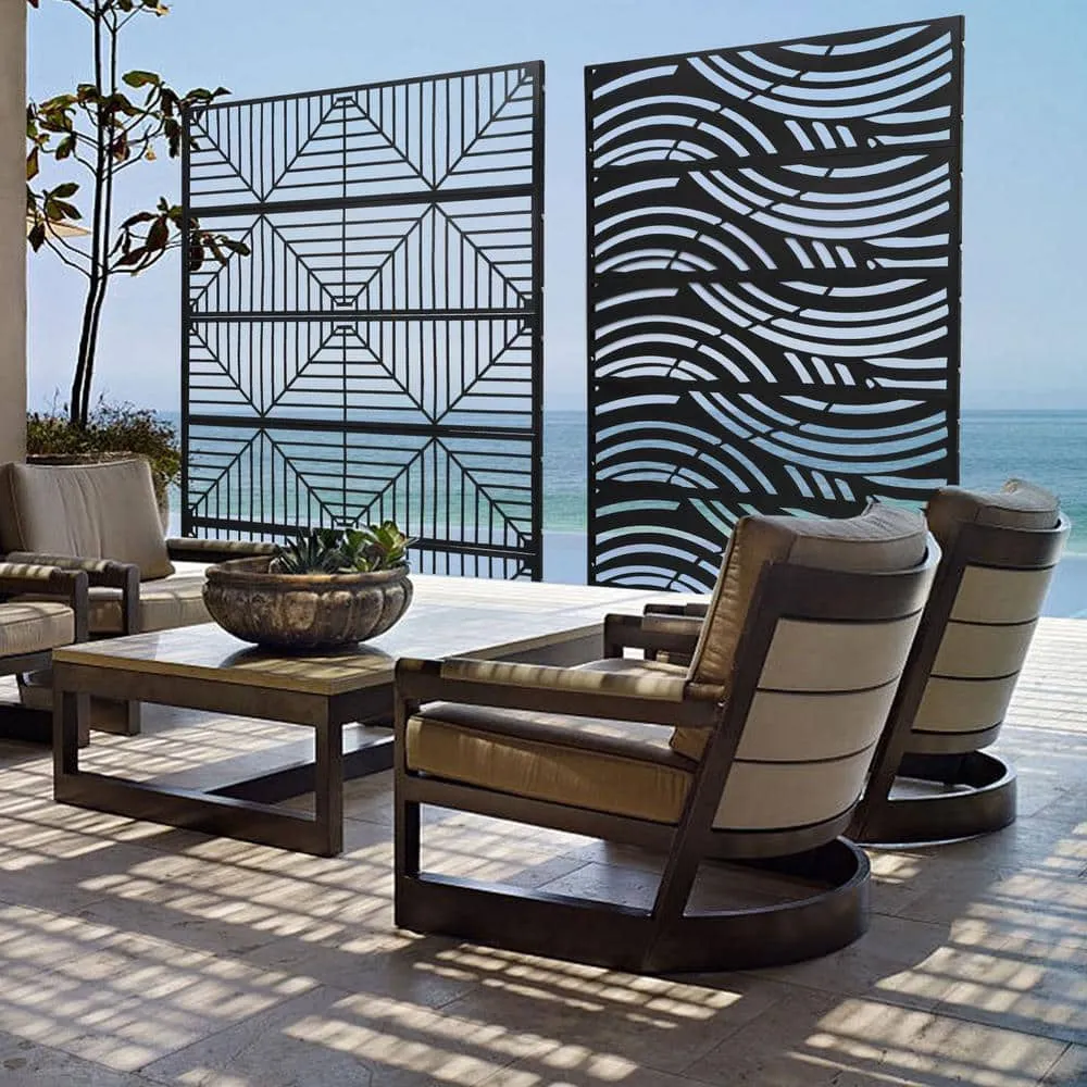 Black Steel Outdoor Privacy Screens for Patio Metal Privacy Fence Screen with Freestanding Decorative Room Divider, photo 4 of 7