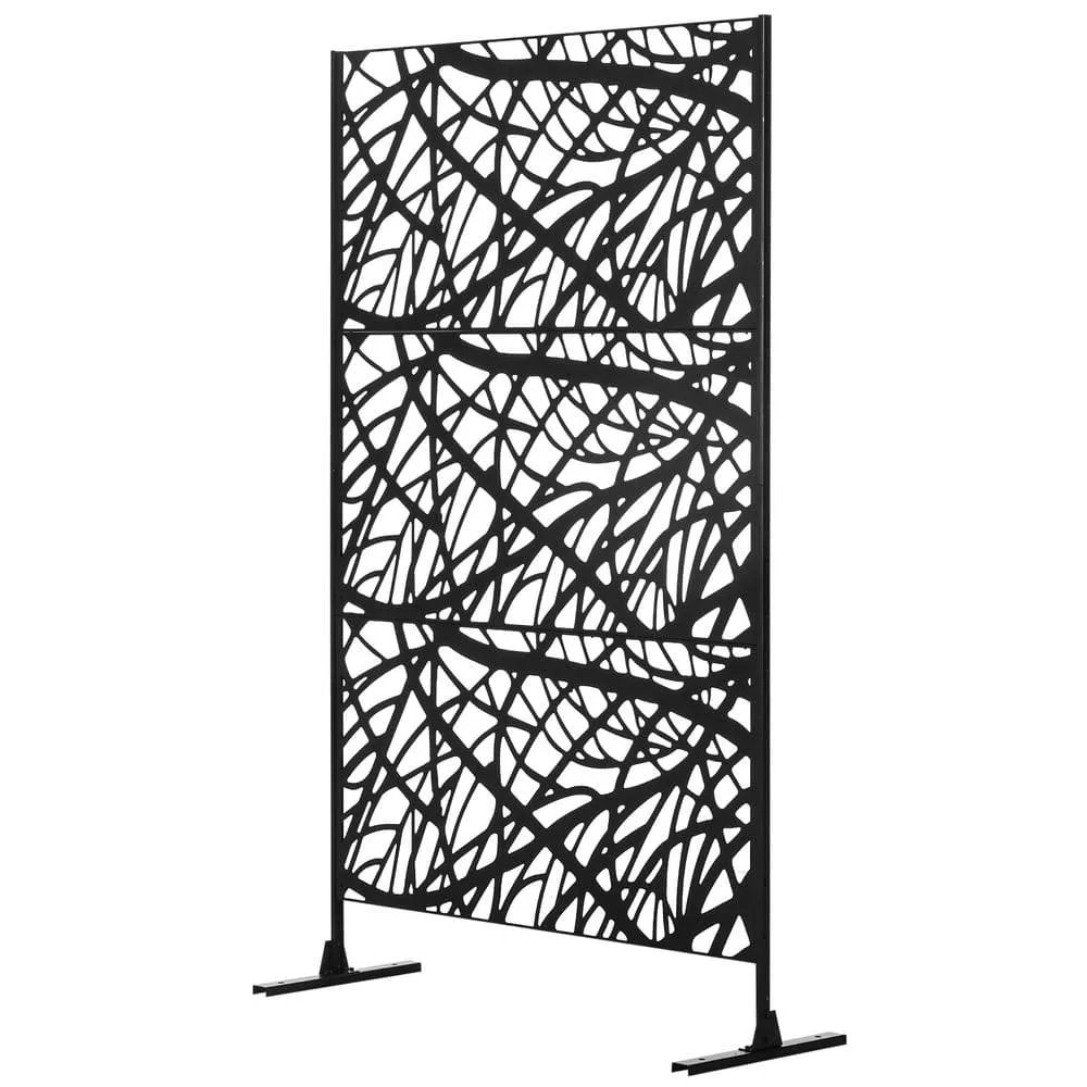 Outsunny 6.5FT Metal Outdoor Privacy Screen with Stand and Ground Stakes, Freestanding Privacy Fence Panel, photo 2 of 4