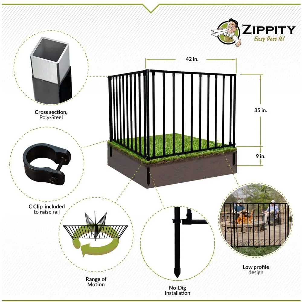 Zippity Outdoor Products 3 ft. H x 3.5 ft. W. Zurich Poly-Steel Spaced Picket Flat Top Metal Fence Panels 2-Panels, photo 3 of 7