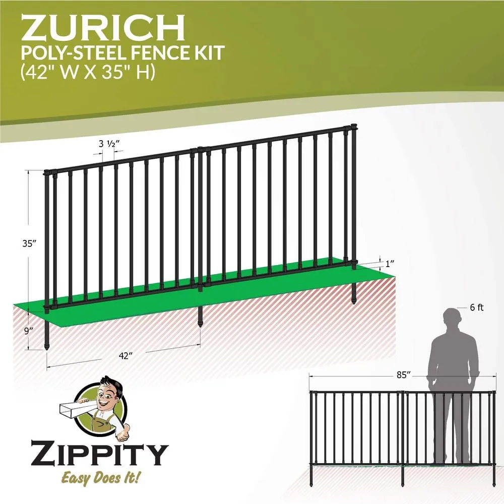 Zippity Outdoor Products 3 ft. H x 3.5 ft. W. Zurich Poly-Steel Spaced Picket Flat Top Metal Fence Panels 2-Panels, photo 6 of 7