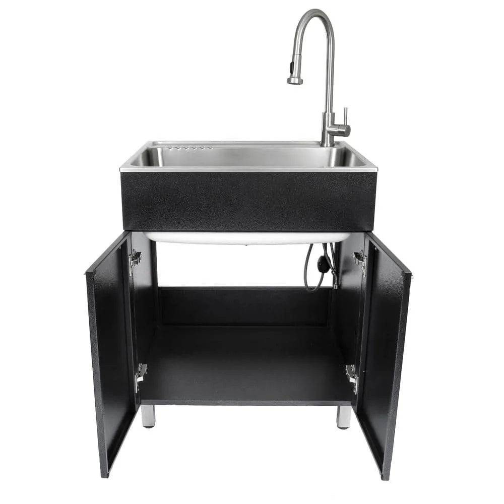 Presenza All-in-One 28 in. x 22 in. x 33.8 in. Stainless Steel Drop-In Sink and Cabinet with Faucet in Black, photo 6 of 10
