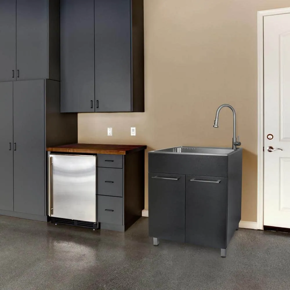 Presenza All-in-One 28 in. x 22 in. x 33.8 in. Stainless Steel Drop-In Sink and Cabinet with Faucet in Black, photo 10 of 10