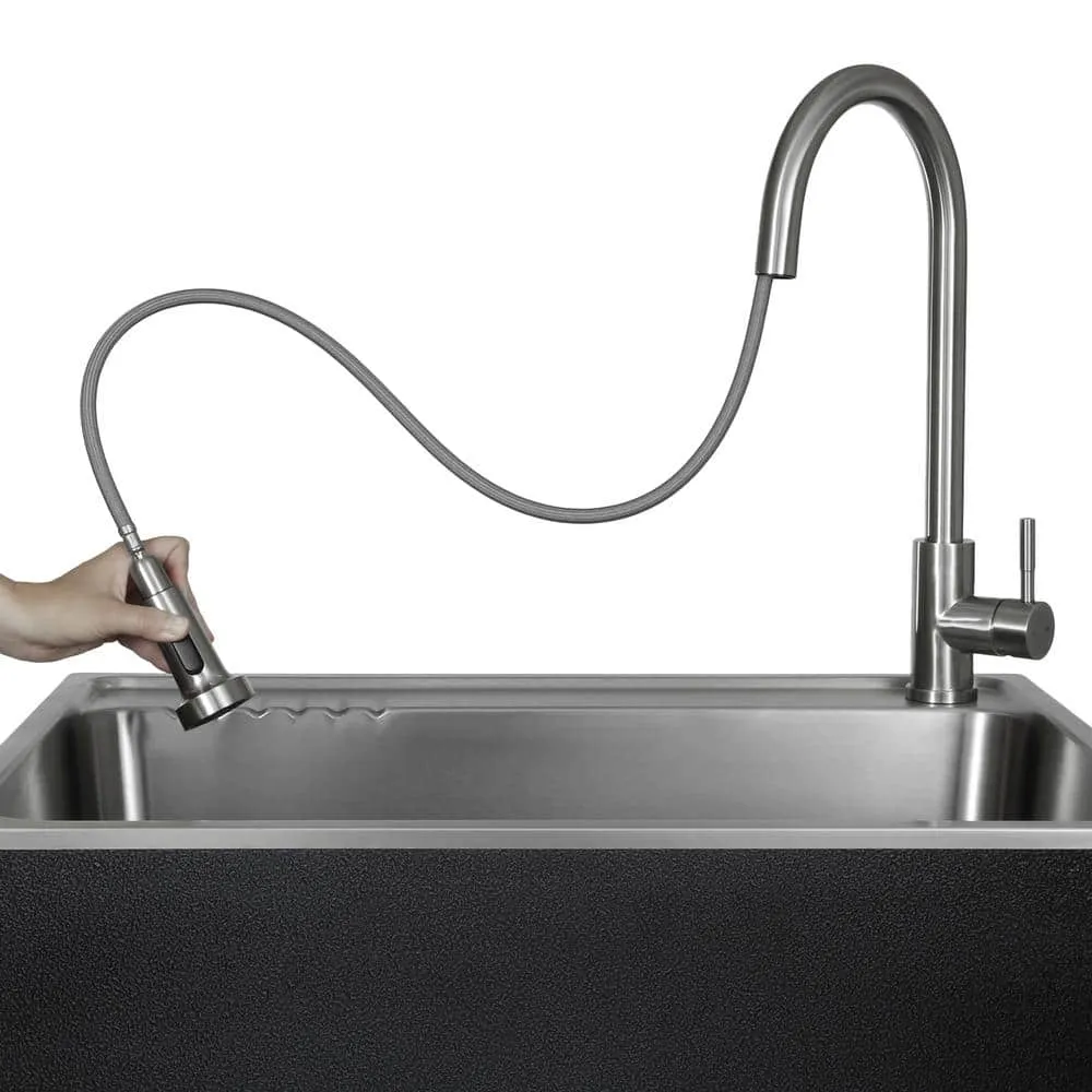Presenza All-in-One 28 in. x 22 in. x 33.8 in. Stainless Steel Drop-In Sink and Cabinet with Faucet in Black, photo 7 of 10