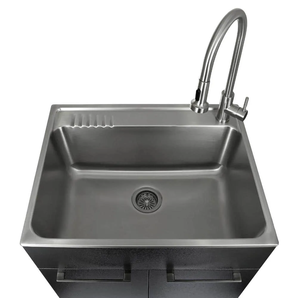 Presenza All-in-One 28 in. x 22 in. x 33.8 in. Stainless Steel Drop-In Sink and Cabinet with Faucet in Black, photo 5 of 10