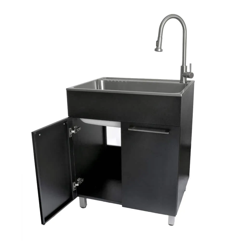 Presenza All-in-One 28 in. x 22 in. x 33.8 in. Stainless Steel Drop-In Sink and Cabinet with Faucet in Black, photo 4 of 10