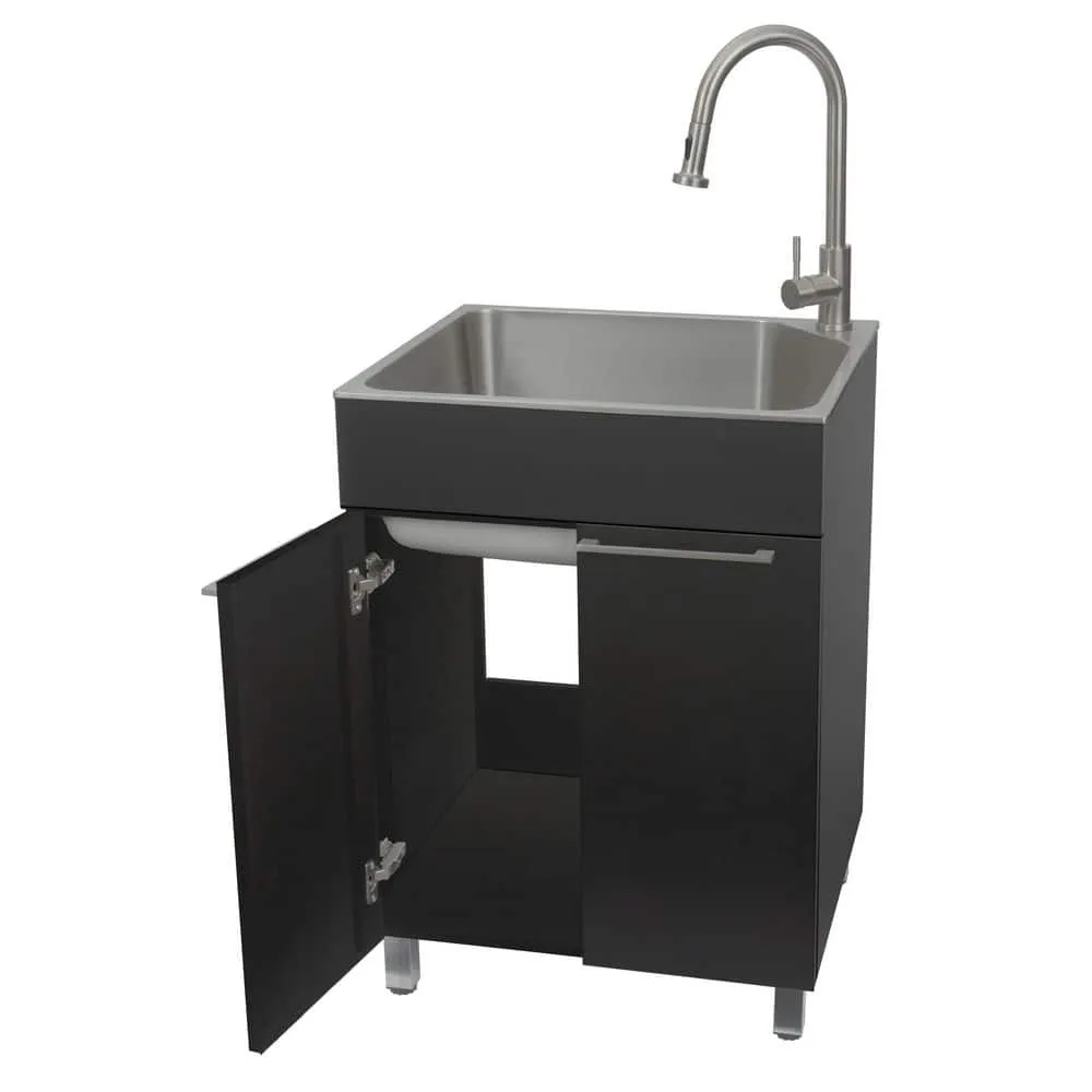 Presenza 24 in. Stainless Steel Drop-In Sink and Cabinet with Black Faucet, photo 4 of 10