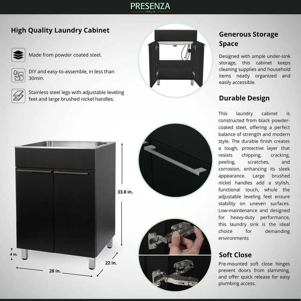 Presenza 24 in. Stainless Steel Drop-In Sink and Cabinet with Black Faucet, photo 9 of 10
