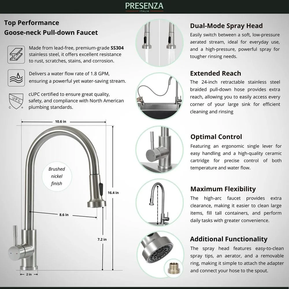 Presenza 24 in. Stainless Steel Drop-In Sink and Cabinet with Black Faucet, photo 10 of 10