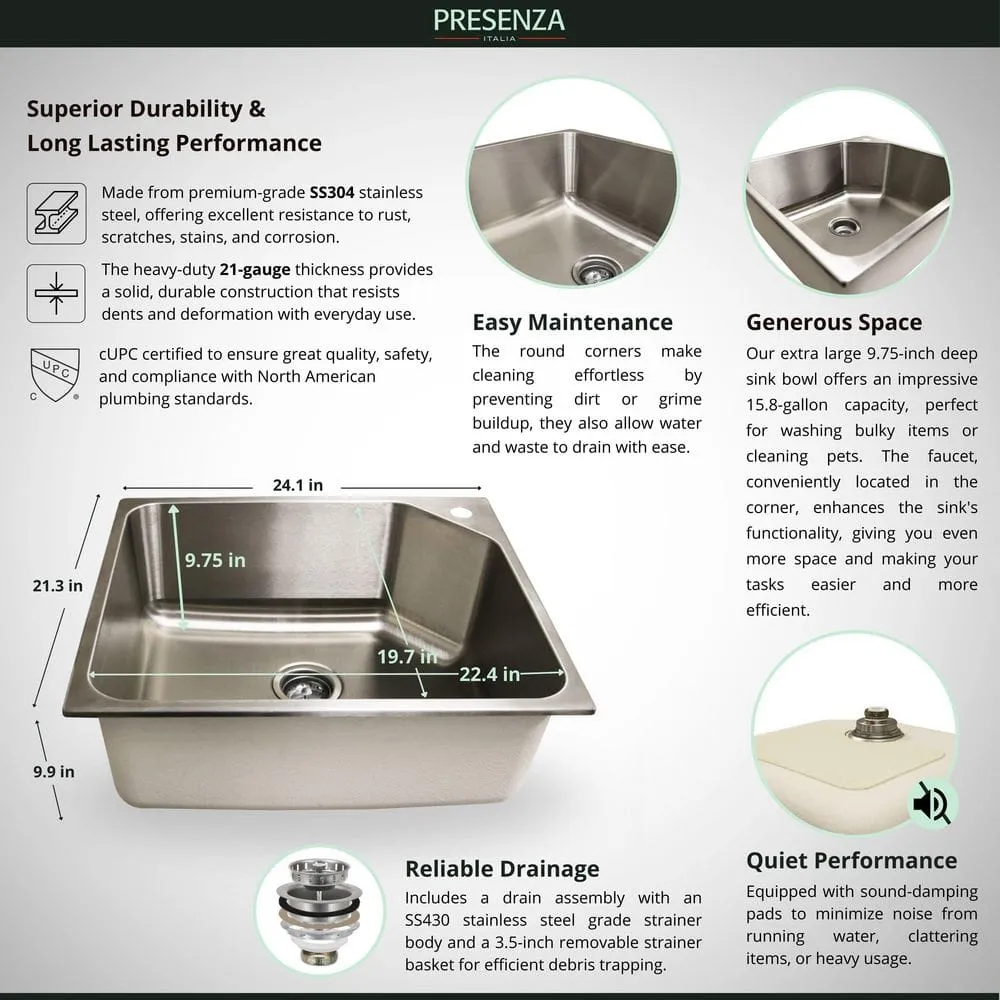 Presenza 24 in. Stainless Steel Drop-In Sink and Cabinet with Black Faucet, photo 8 of 10