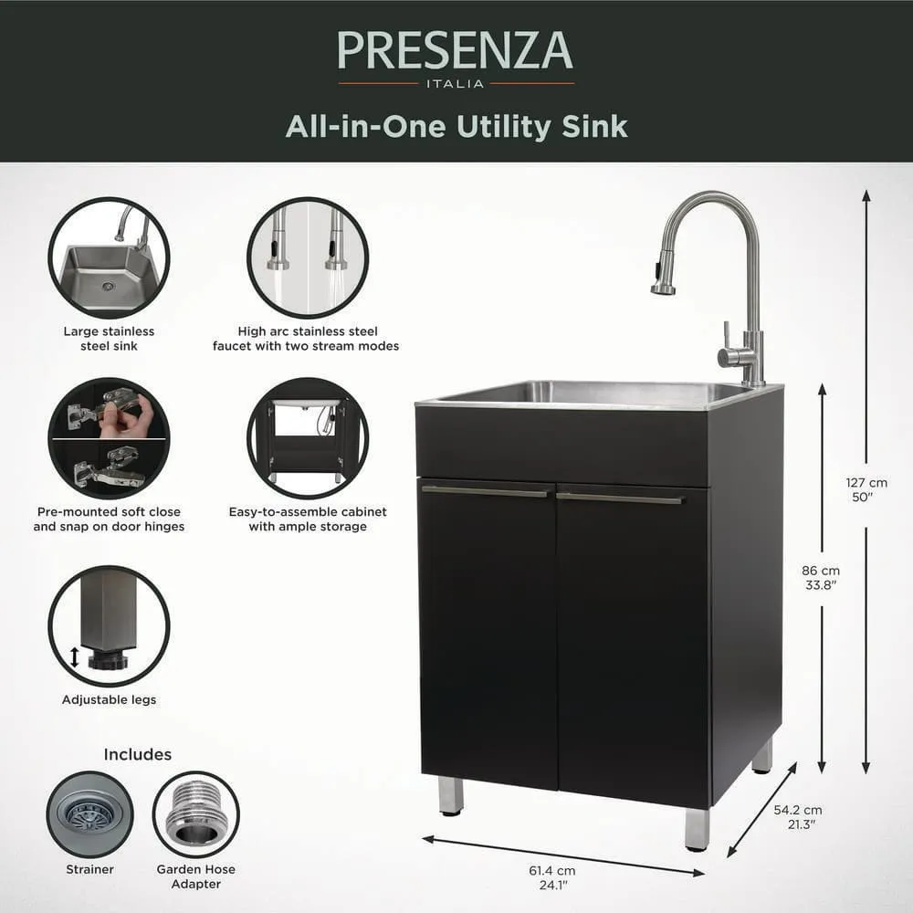 Presenza 24 in. Stainless Steel Drop-In Sink and Cabinet with Black Faucet, photo 7 of 10