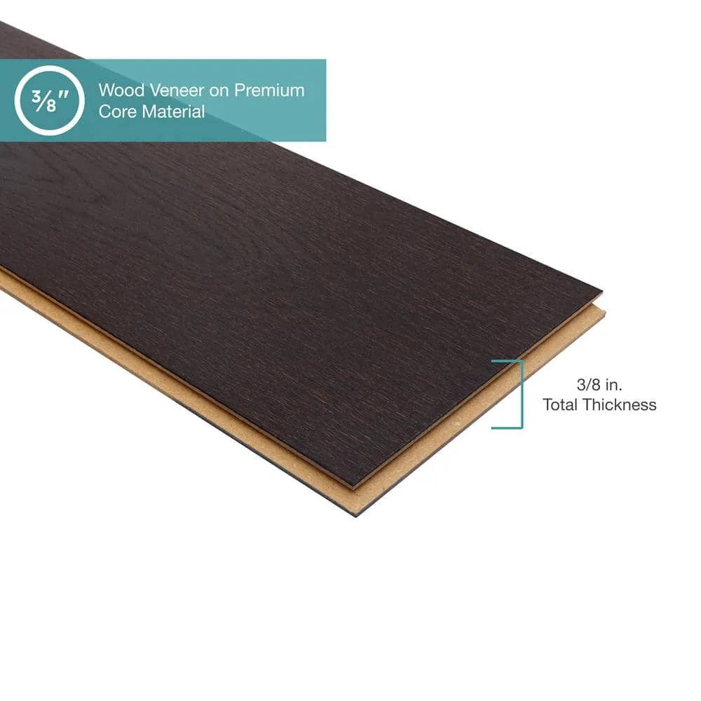 Pergo Defense+ Black Raven Oak 3/8 in. T x 7.5 in. W Click Lock Wire Brushed Engineered Hardwood Flooring (24.54 sq. ft./Case), photo 10 of 15