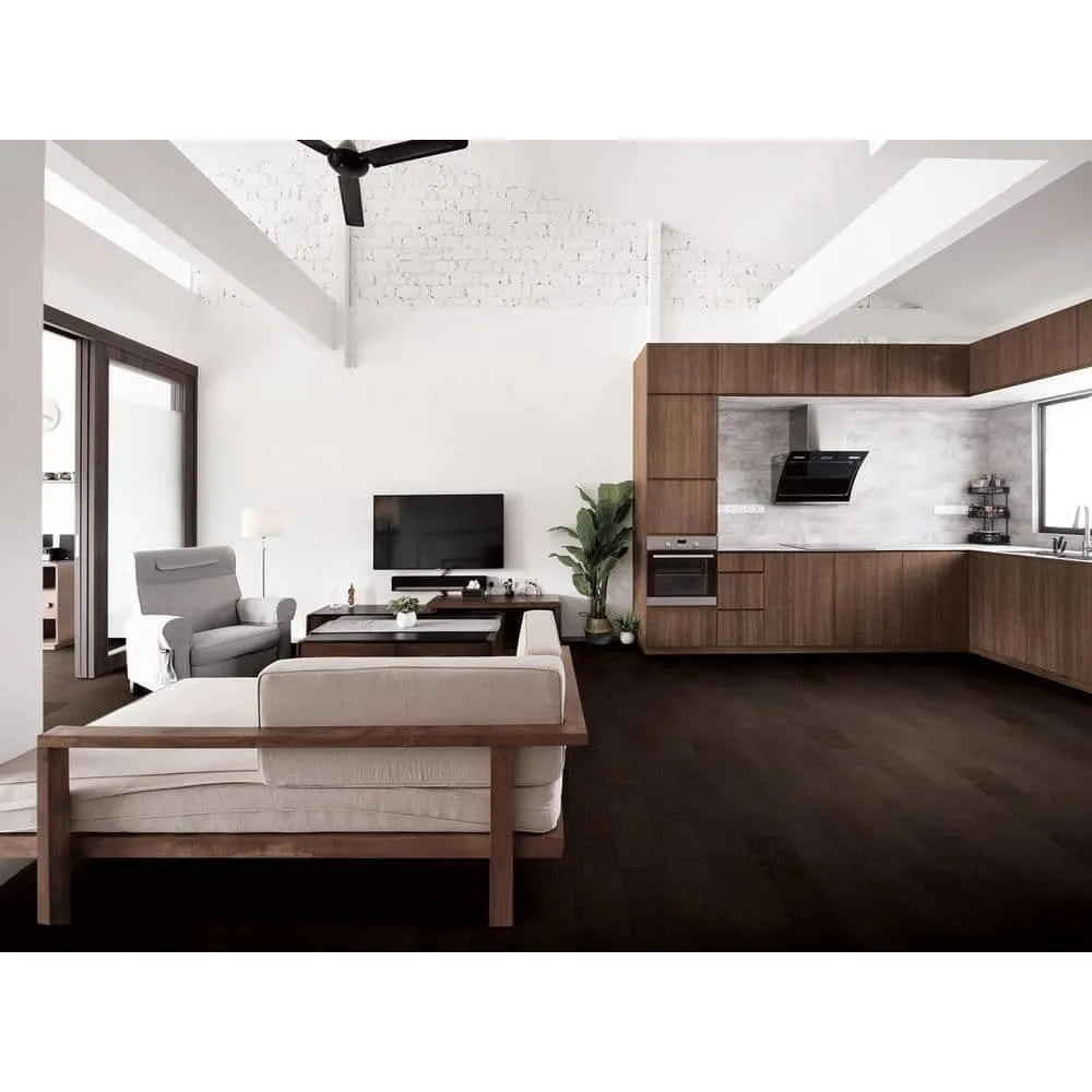 Pergo Defense+ Black Raven Oak 3/8 in. T x 7.5 in. W Click Lock Wire Brushed Engineered Hardwood Flooring (24.54 sq. ft./Case), photo 3 of 15