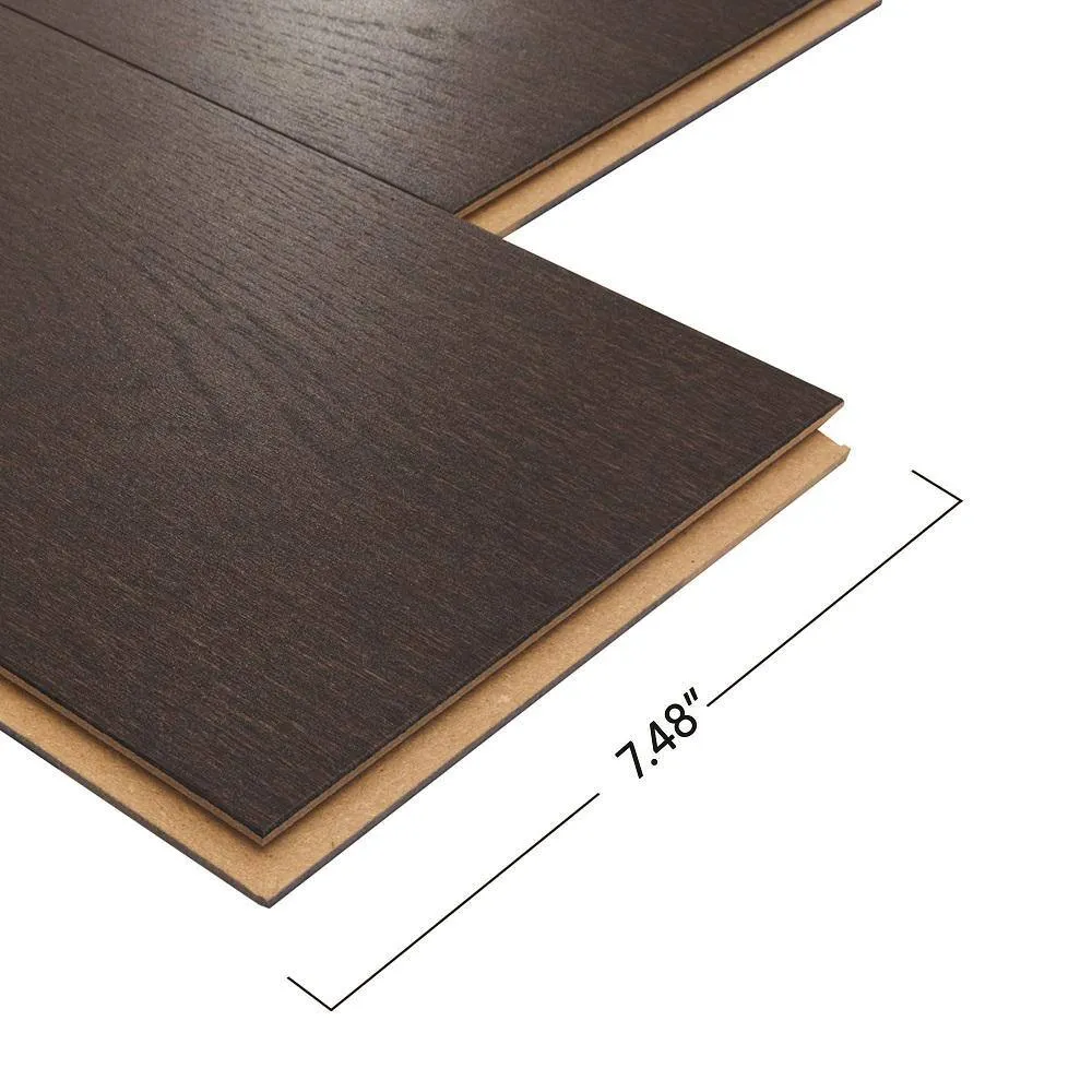 Pergo Defense+ Black Raven Oak 3/8 in. T x 7.5 in. W Click Lock W Brushed Engineered Hardwood Flooring (1104.3 sq.ft./pallet), photo 9 of 15