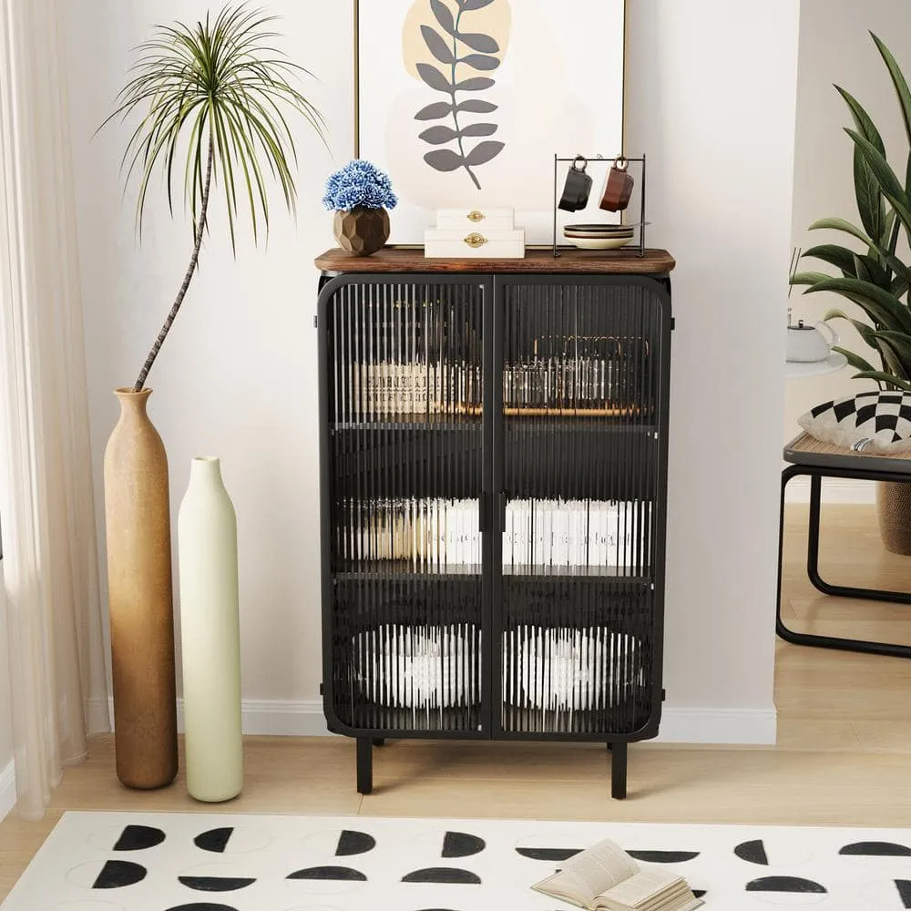 FUNKOL 14.37 in. W x 28.35 in. D x 44.49 in. H in Black Metal Ready to Assemble Floor Kitchen Cabinet with Glass Door, photo 5 of 12