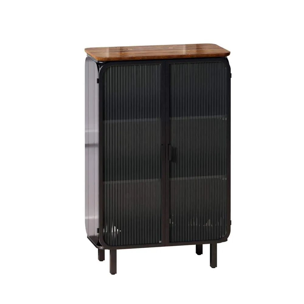 FUNKOL 14.37 in. W x 28.35 in. D x 44.49 in. H in Black Metal Ready to Assemble Floor Kitchen Cabinet with Glass Door, photo 3 of 12