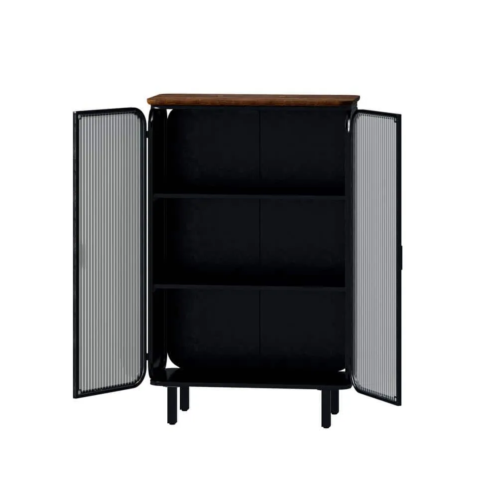 FUNKOL 14.37 in. W x 28.35 in. D x 44.49 in. H in Black Metal Ready to Assemble Floor Kitchen Cabinet with Glass Door, photo 11 of 12
