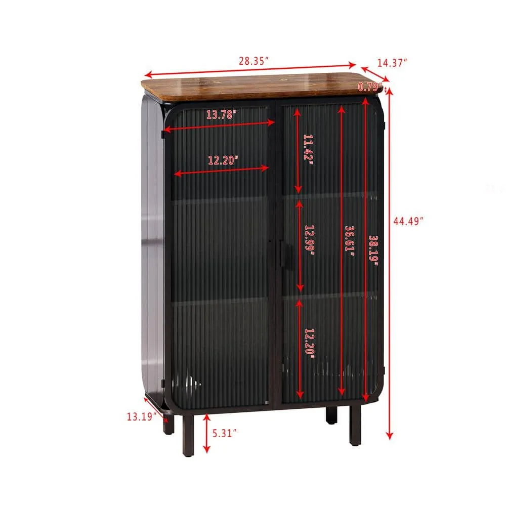 FUNKOL 14.37 in. W x 28.35 in. D x 44.49 in. H in Black Metal Ready to Assemble Floor Kitchen Cabinet with Glass Door, photo 6 of 12