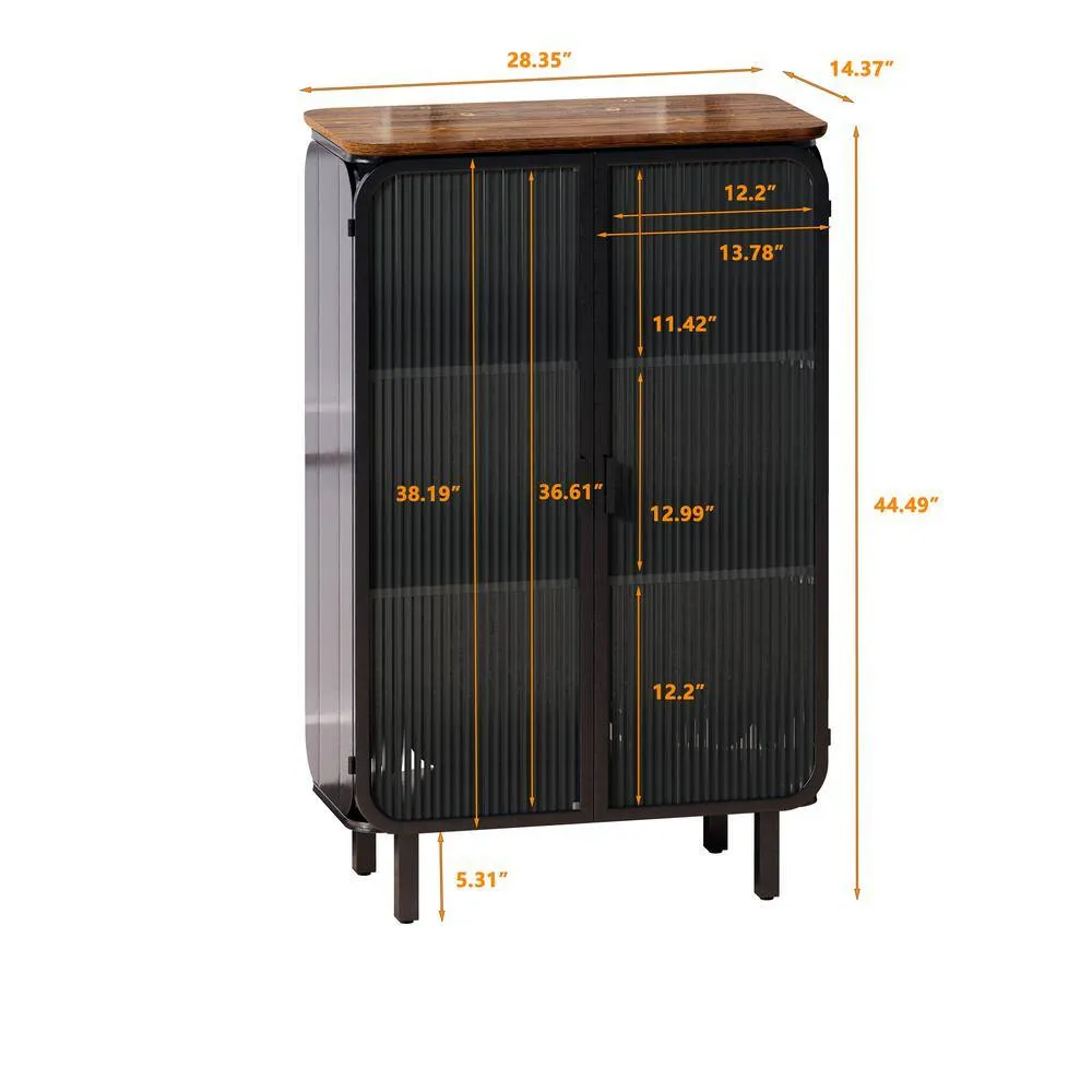 FUNKOL 14.37 in. W x 28.35 in. D x 44.49 in. H in Black Metal Ready to Assemble Floor Kitchen Cabinet with Glass Door, photo 12 of 12