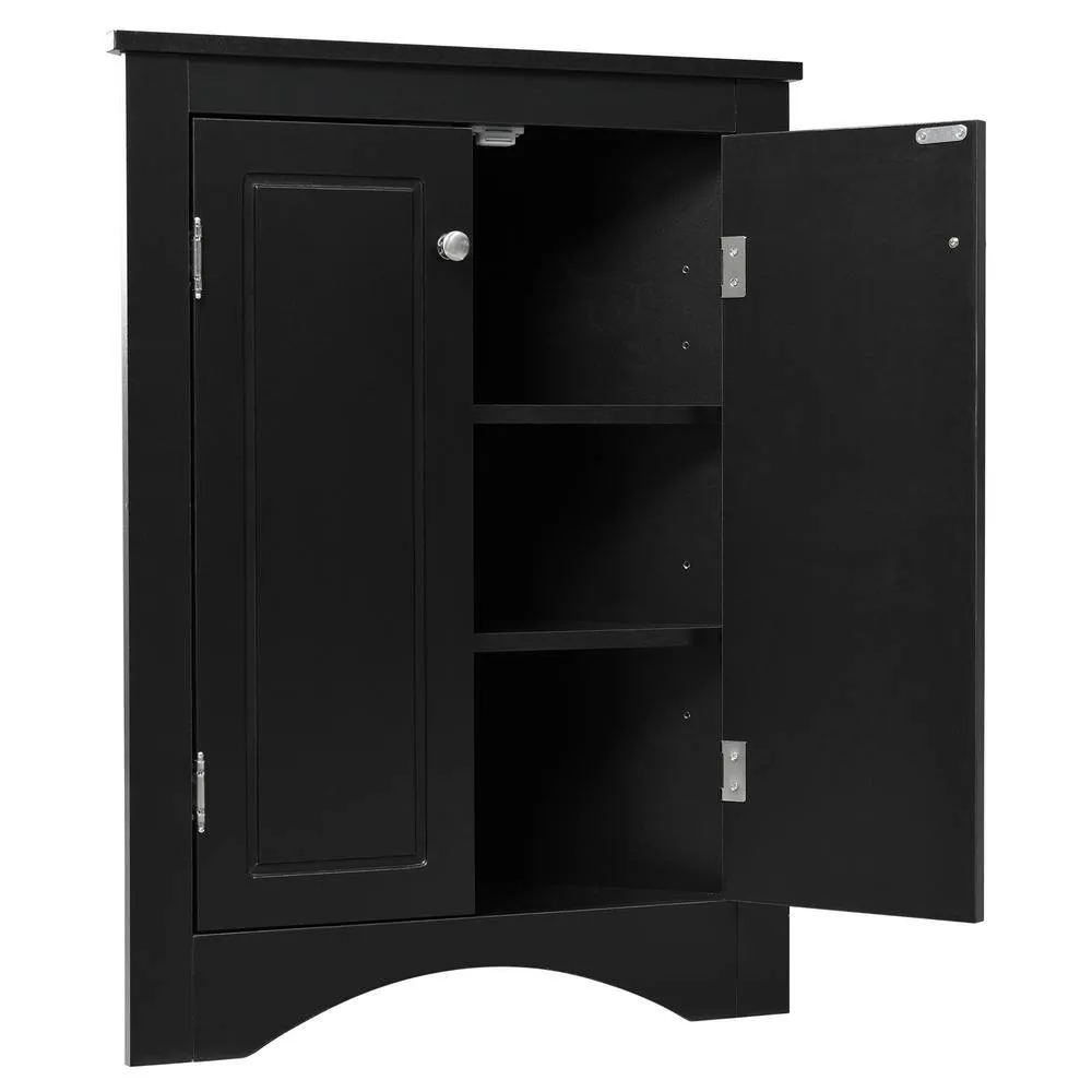 Zeus & Ruta 17.2 in. W x 17.2 in. D x 31.5 in. H Black Ready to Assemble Corner Cabinet Kitchen Cabinet Bathroom Adjustable Shelves, photo 7 of 12