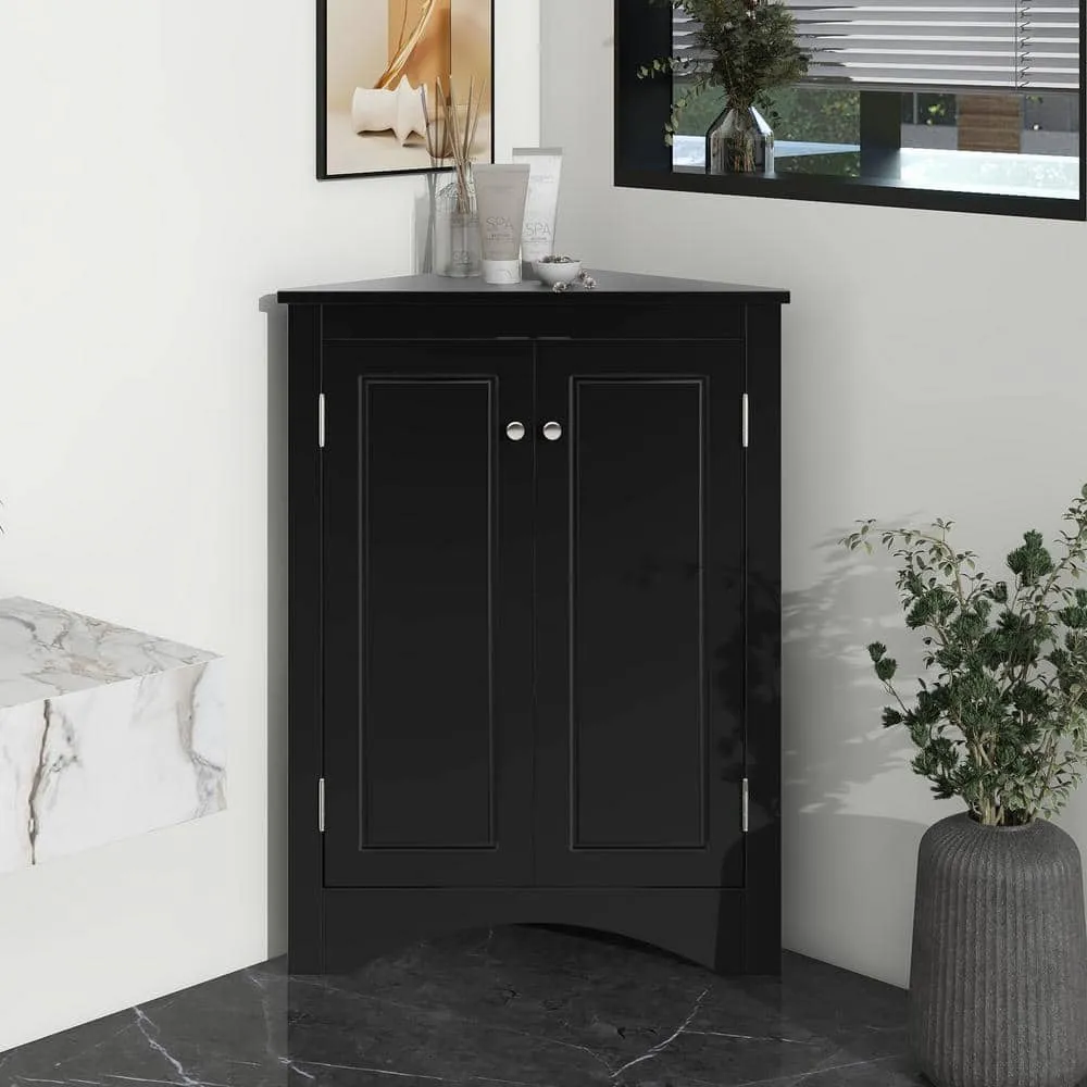Zeus & Ruta 17.2 in. W x 17.2 in. D x 31.5 in. H Black Ready to Assemble Corner Cabinet Kitchen Cabinet Bathroom Adjustable Shelves, photo 12 of 12