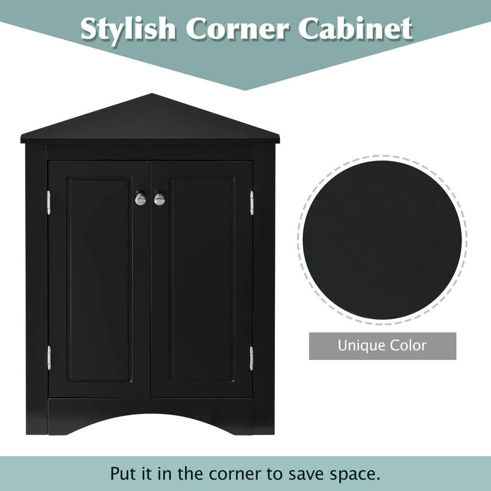 Zeus & Ruta 17.2 in. W x 17.2 in. D x 31.5 in. H Black Ready to Assemble Corner Cabinet Kitchen Cabinet Bathroom Adjustable Shelves, photo 10 of 12