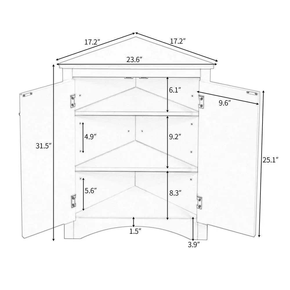 Zeus & Ruta 17.2 in. W x 17.2 in. D x 31.5 in. H Black Ready to Assemble Corner Cabinet Kitchen Cabinet Bathroom Adjustable Shelves, photo 5 of 12