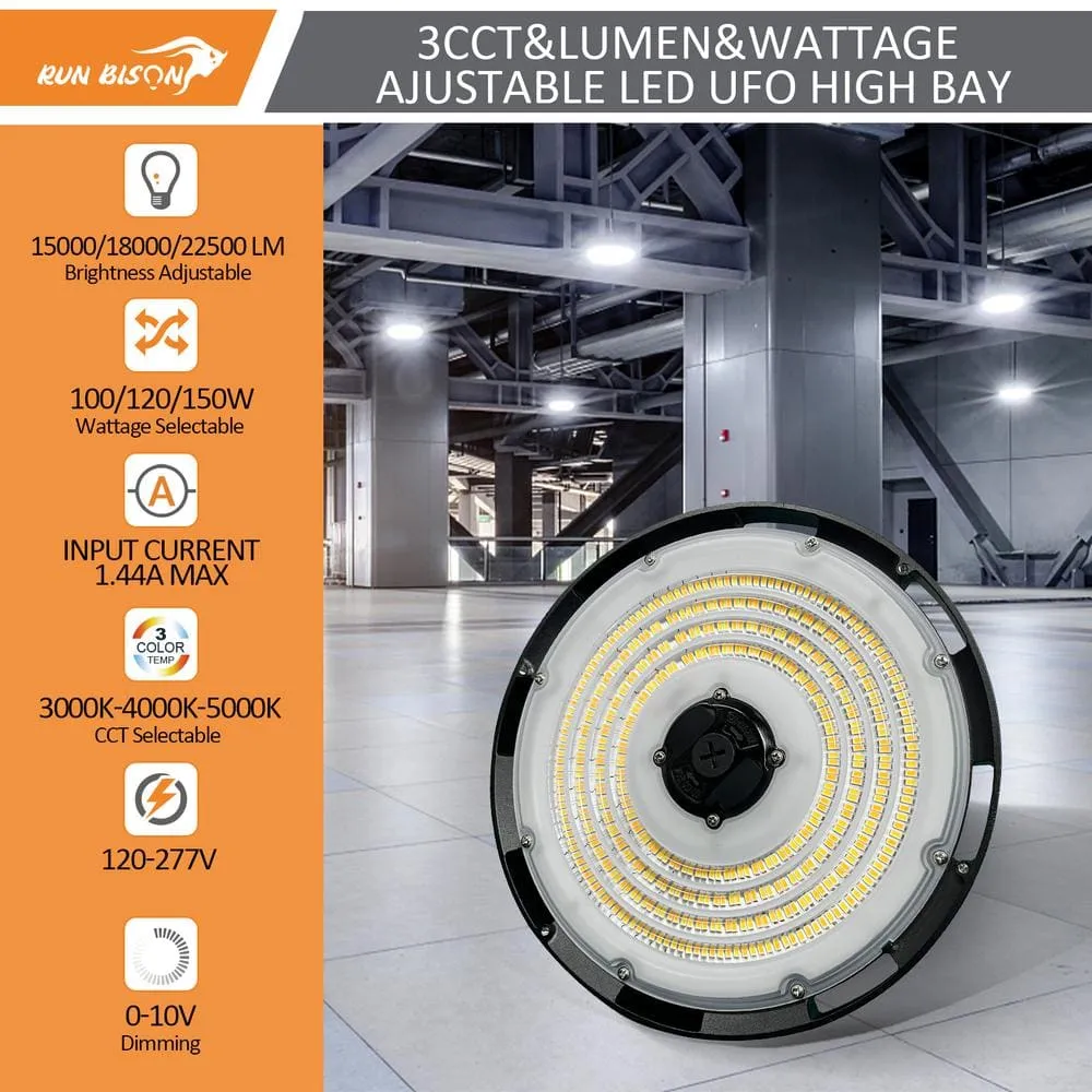 RUN BISON 10.24 in. Integrated UFO LED High Bay Light Fixture LED Commercial Lighting, Up to 22500 Lumens w/Motion Sensor (4-Pack), photo 2 of 9