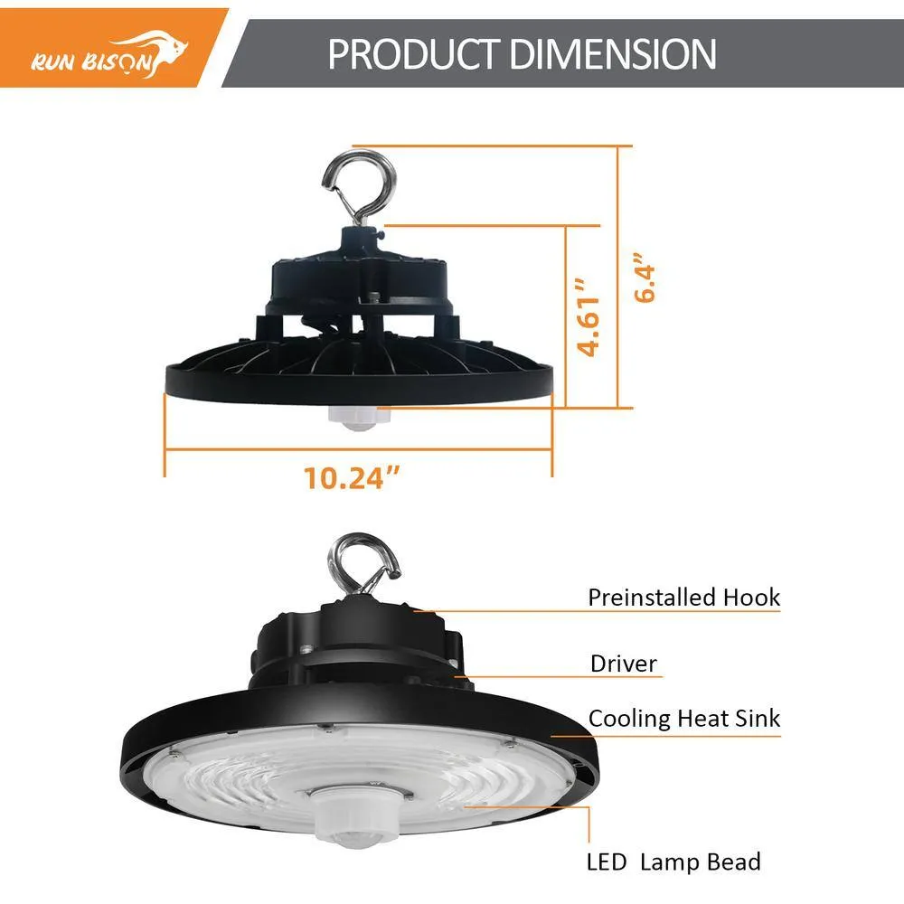 RUN BISON 10.24 in. Integrated UFO LED High Bay Light Fixture LED Commercial Lighting, Up to 22500 Lumens w/Motion Sensor (4-Pack), photo 3 of 9