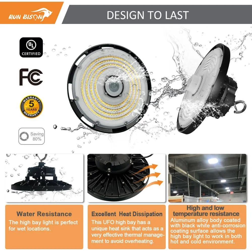 RUN BISON 10.24 in. Integrated UFO LED High Bay Light Fixture LED Commercial Lighting, Up to 22500 Lumens w/Motion Sensor (4-Pack), photo 4 of 9