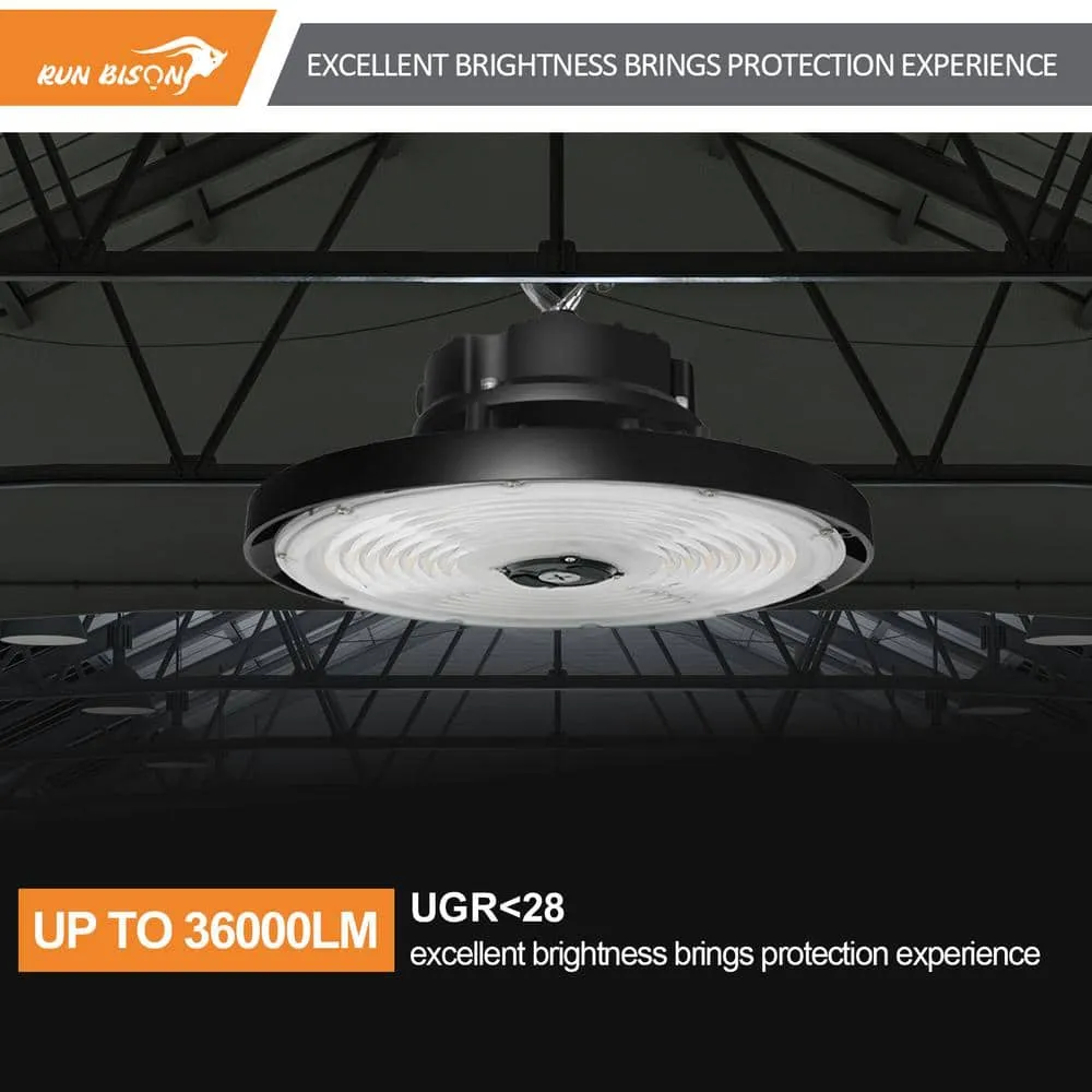 RUN BISON 4-Pack 12.6 in. Integrated UFO LED High Bay Light Fixture LED Commercial lighting, up to 36000 Lumen, 0-10V Dimmable, photo 7 of 8