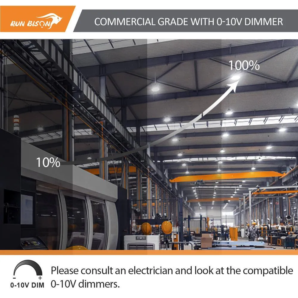 RUN BISON 12.6 in. Integrated UFO LED High Bay Light w/PC Cover LED Commercial lighting, up to 36000 Lumens, 3000/4000/5000K, UL, photo 7 of 9