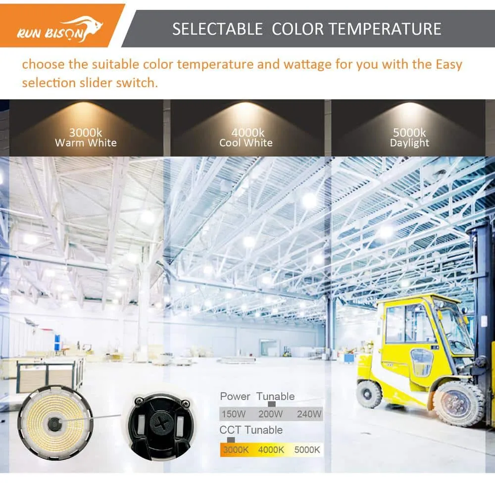 RUN BISON 12.6 in. Integrated UFO LED High Bay Light w/PC Cover LED Commercial lighting, up to 36000 Lumens, 3000/4000/5000K, UL, photo 5 of 9