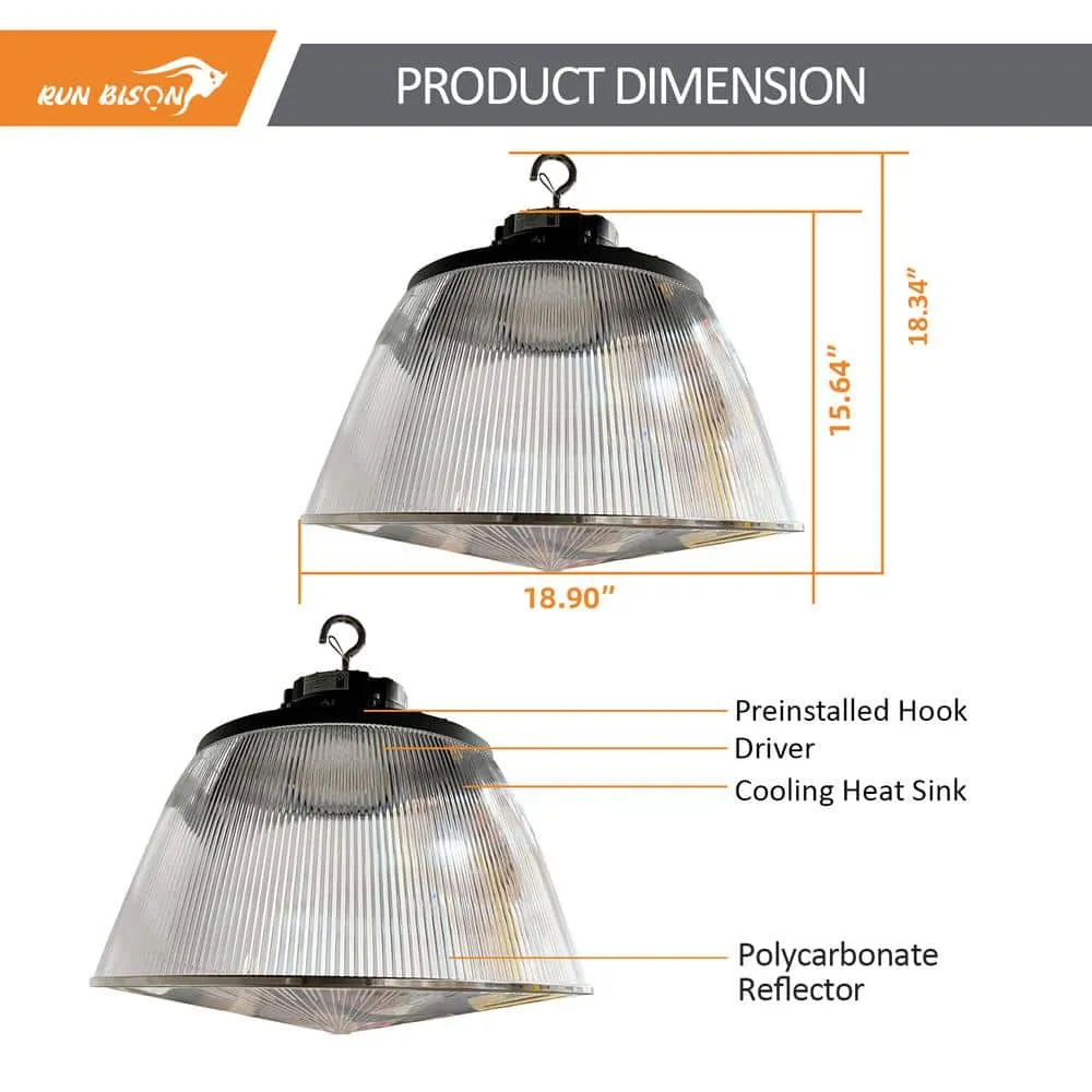 RUN BISON 12.6 in. Integrated UFO LED High Bay Light w/PC Cover LED Commercial lighting, up to 36000 Lumens, 3000/4000/5000K, UL, photo 3 of 9