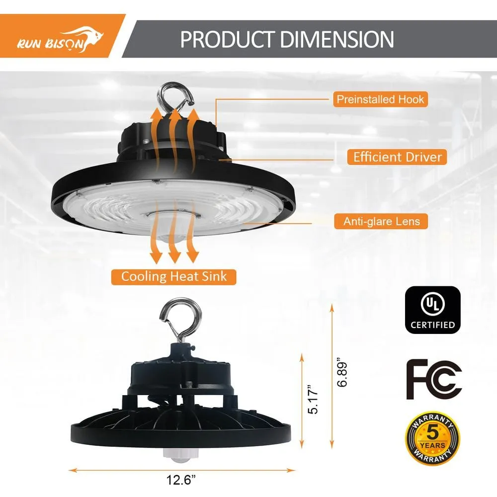 RUN BISON 12.6 in. Integrated UFO LED High Bay Light Fixture LED Commercial Lighting, Up to 36000 Lumens w/Motion Sensor (8-Pack), photo 3 of 9