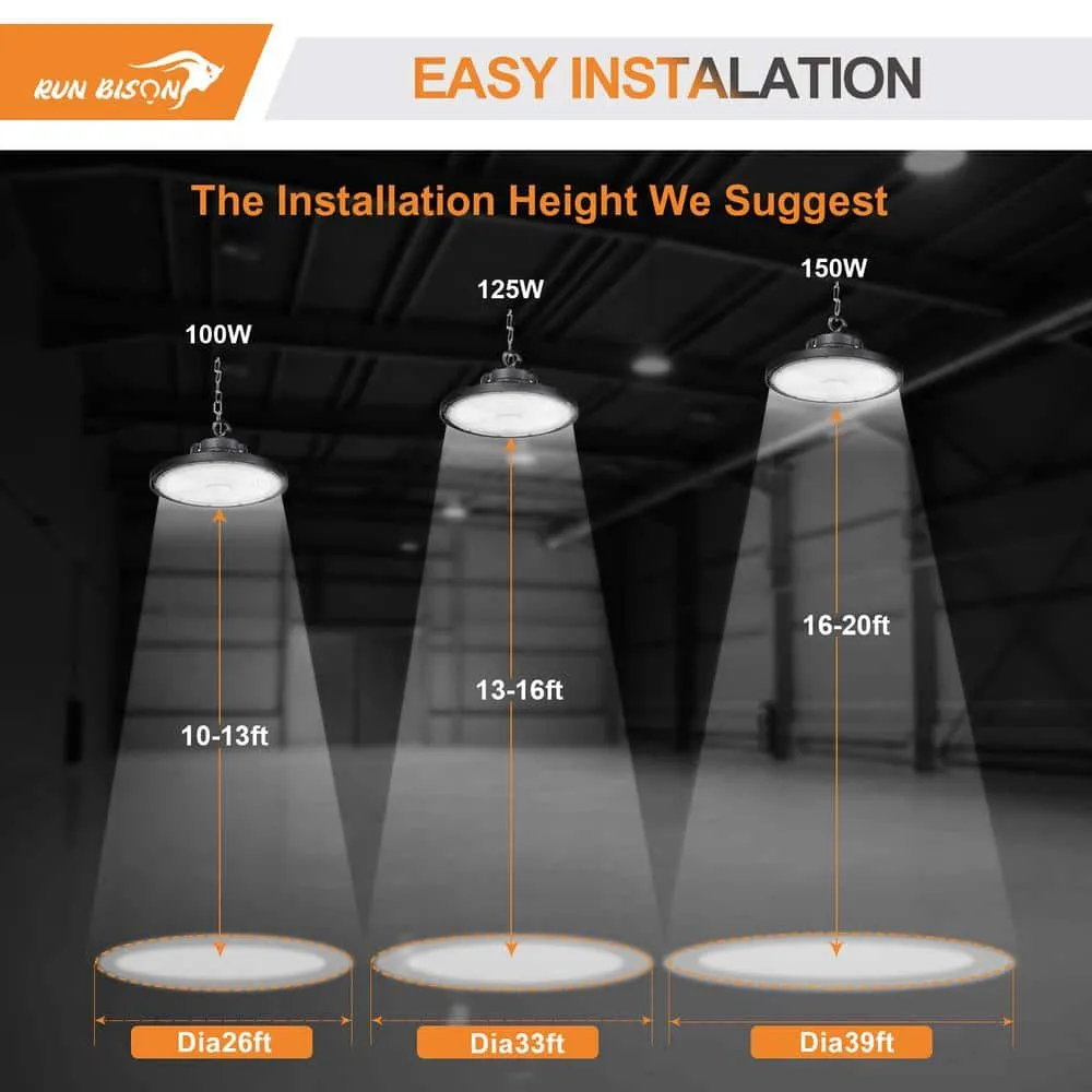 RUN BISON 10.4 in. Integrated UFO LED High Bay Light Fixture Garage Light, 4000/5000K, 21000 Lumens 0-Watt to 10-Volt (4-Pack), photo 6 of 9