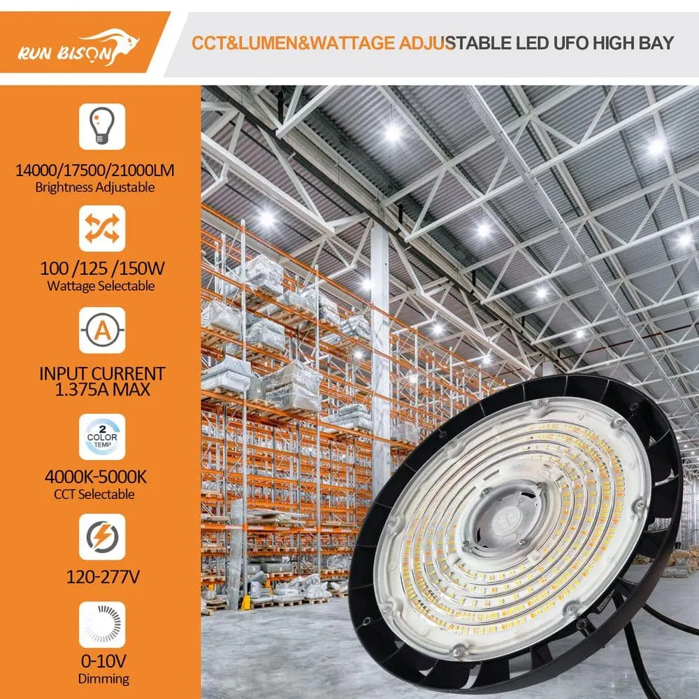 RUN BISON 10.4 in. Integrated UFO LED High Bay Light Fixture Garage Light, 4000K/5000K, 21000Lumens 0-10V Dimming(8-Pack), photo 2 of 9