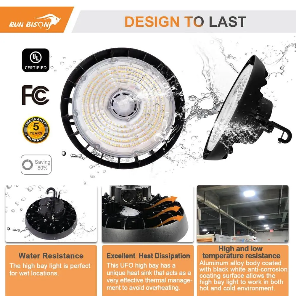 RUN BISON 12.8 in. Integrated LED UFO High Bay Light Fixture Black Garage Light, Up to 33600 Lumens 4000K/5000K, 0-10V Dimmable, photo 4 of 9