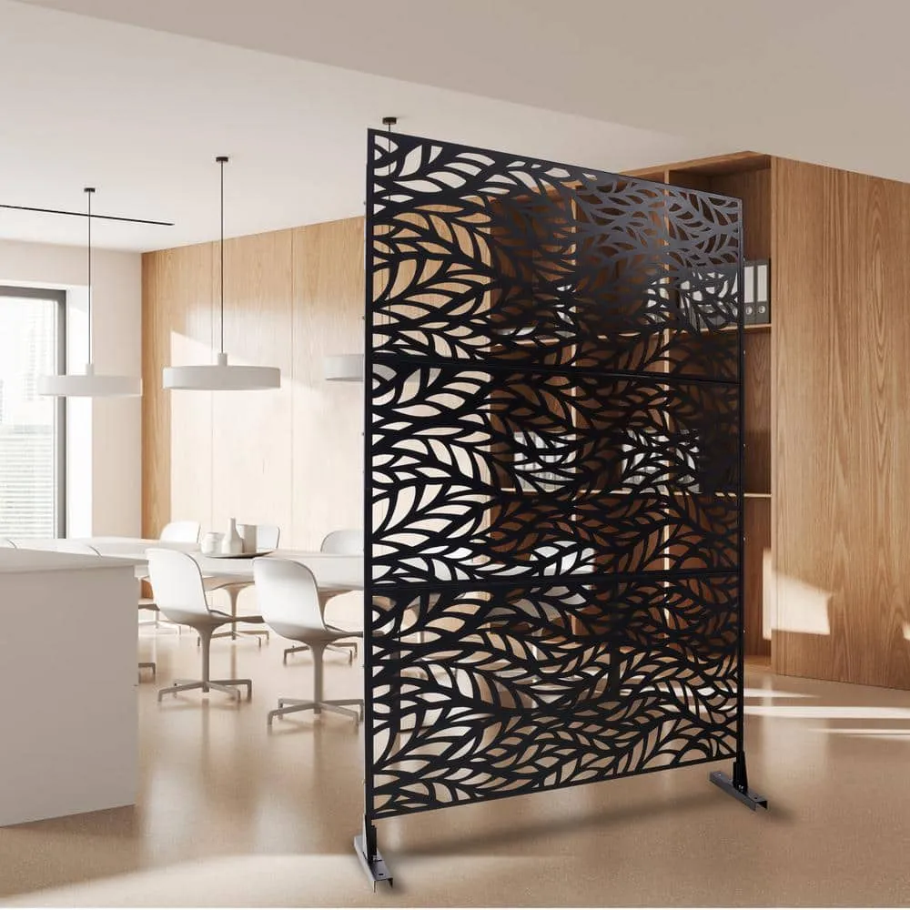 Runesay Outdoor 76 in. Hx48 in. W Metal Privacy Screen in Black for Deck Balcony Patio, photo 5 of 7