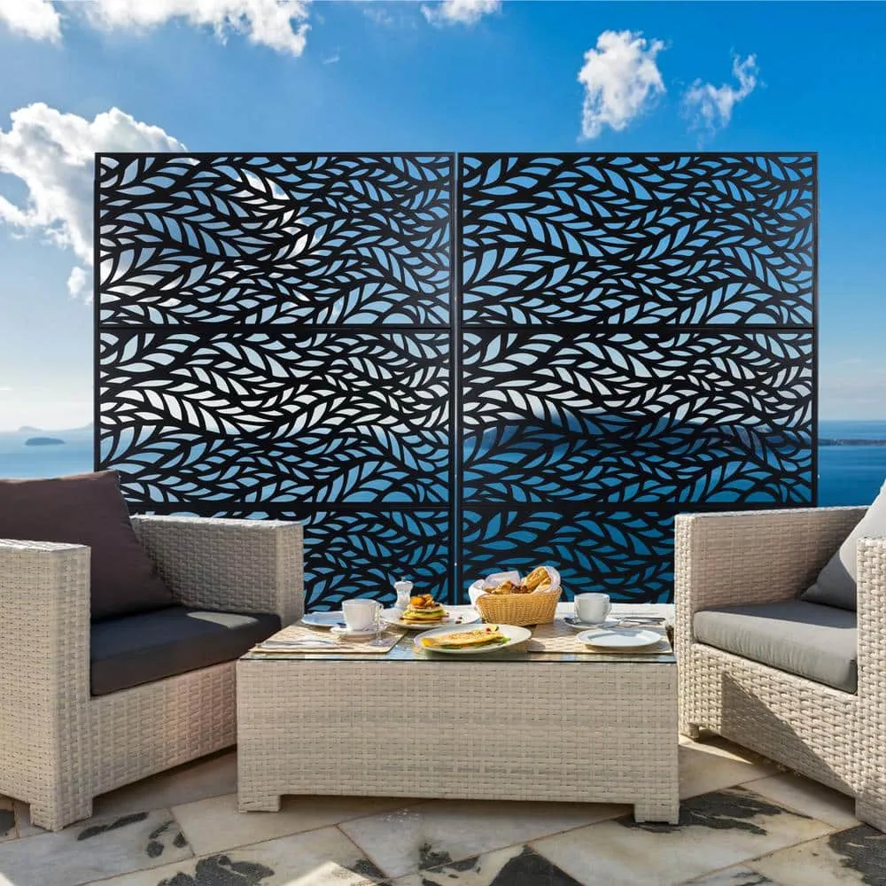 Runesay Outdoor 76 in. Hx48 in. W Metal Privacy Screen in Black for Deck Balcony Patio, photo 2 of 7