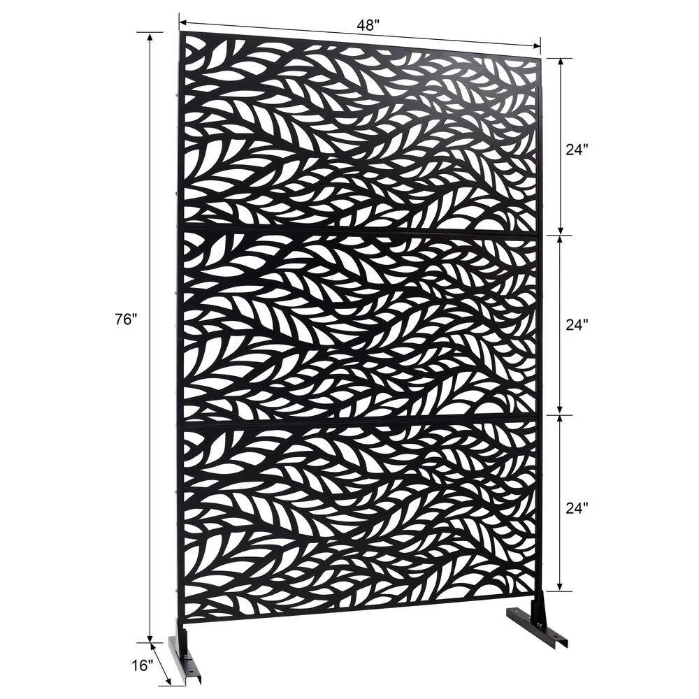 Runesay Outdoor 76 in. Hx48 in. W Metal Privacy Screen in Black for Deck Balcony Patio, photo 7 of 7