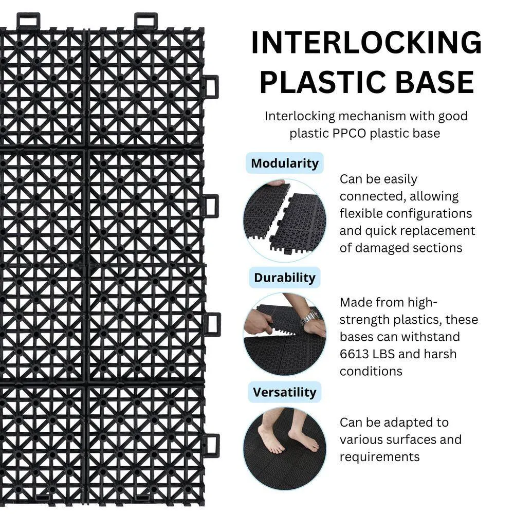 Siavonce 12 in. x 12 in. Black Interlocking Deck Tiles Plastic Waterproof Outdoor Bathroom Shower Balcony Porch Pack of 12, photo 4 of 6